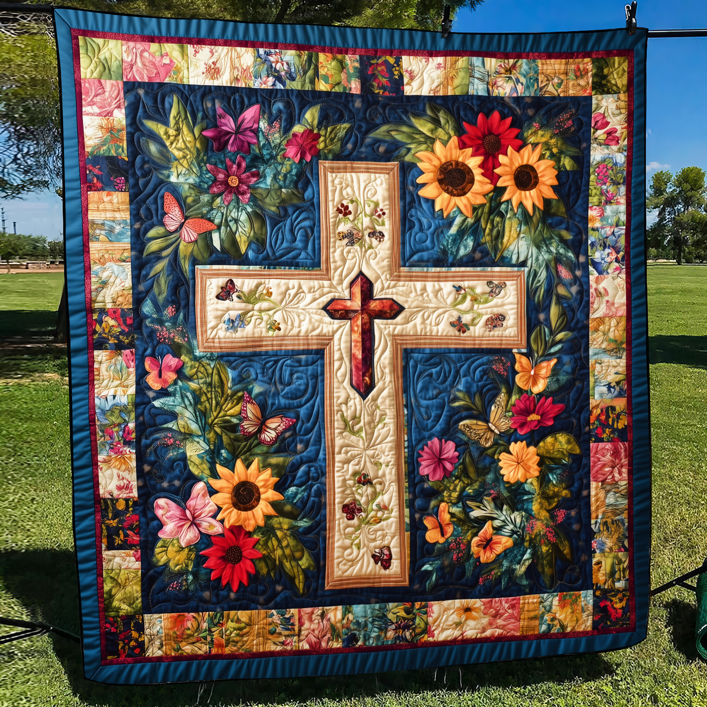 Faithful Cross Quilted Blanket - Throw (55" x 60")