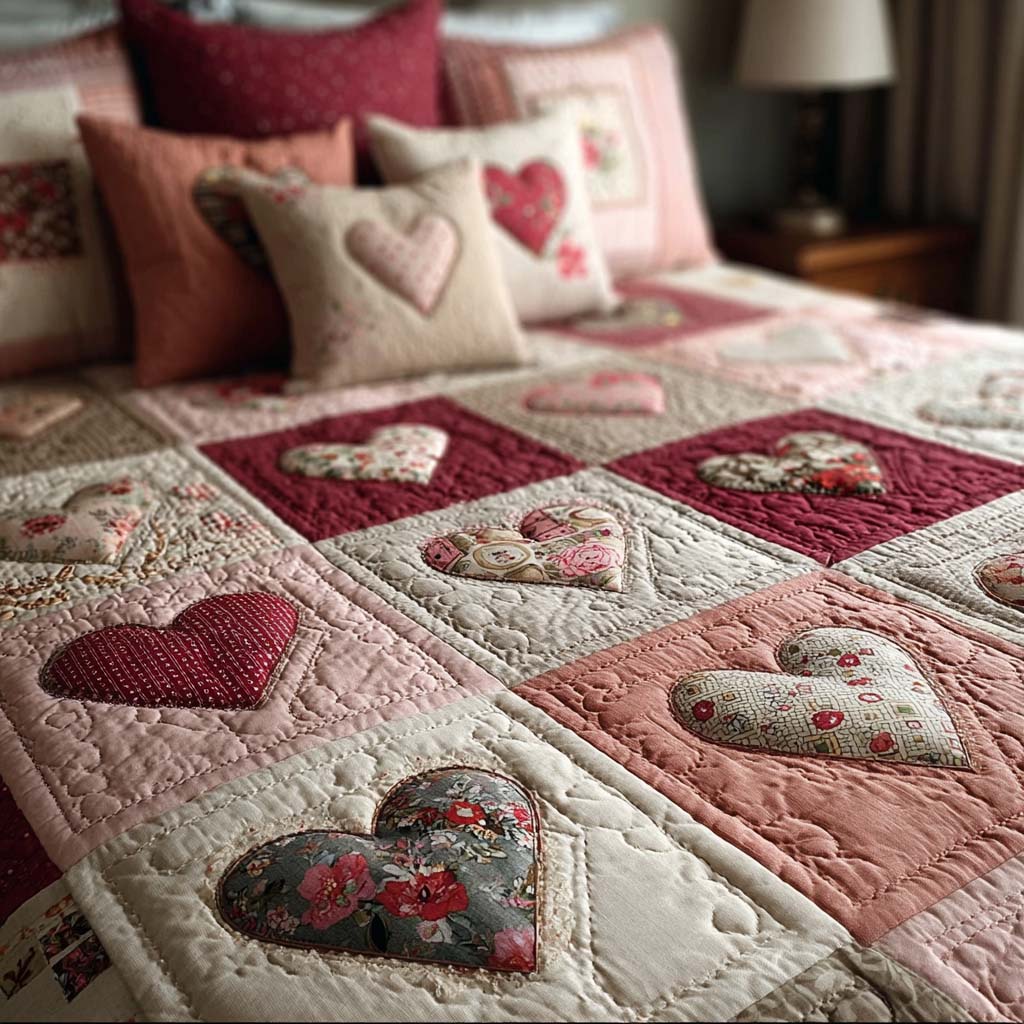 Faithful Hearts 3-Piece Quilted Bedding Set - Single (59" x 70")