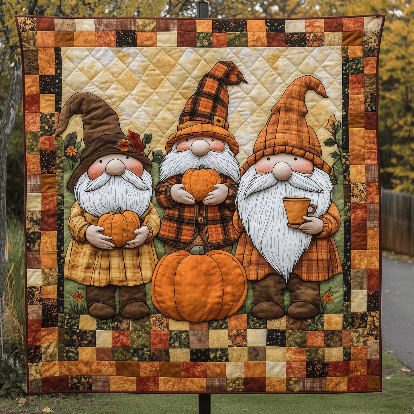 Fall Gnomes Quilted Blanket - Throw (55" x 60")