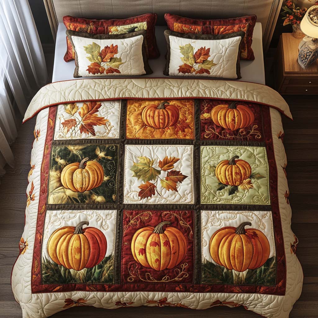 Fall Harvest Parade 3-Piece Quilted Bedding Set - Single (59" x 70")