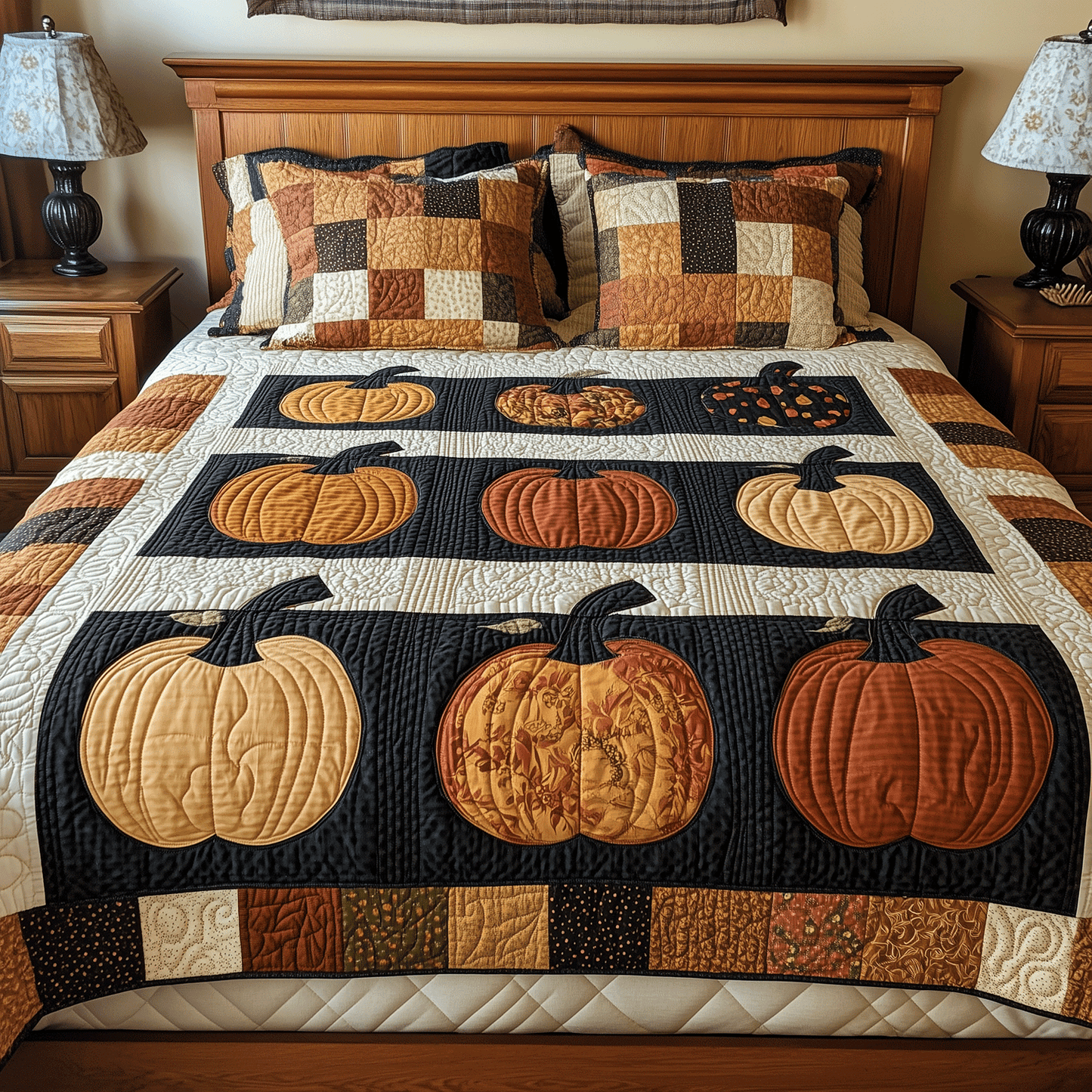 Fall Pumpkin 3-Piece Quilted Bedding Set - Single (59" x 70")