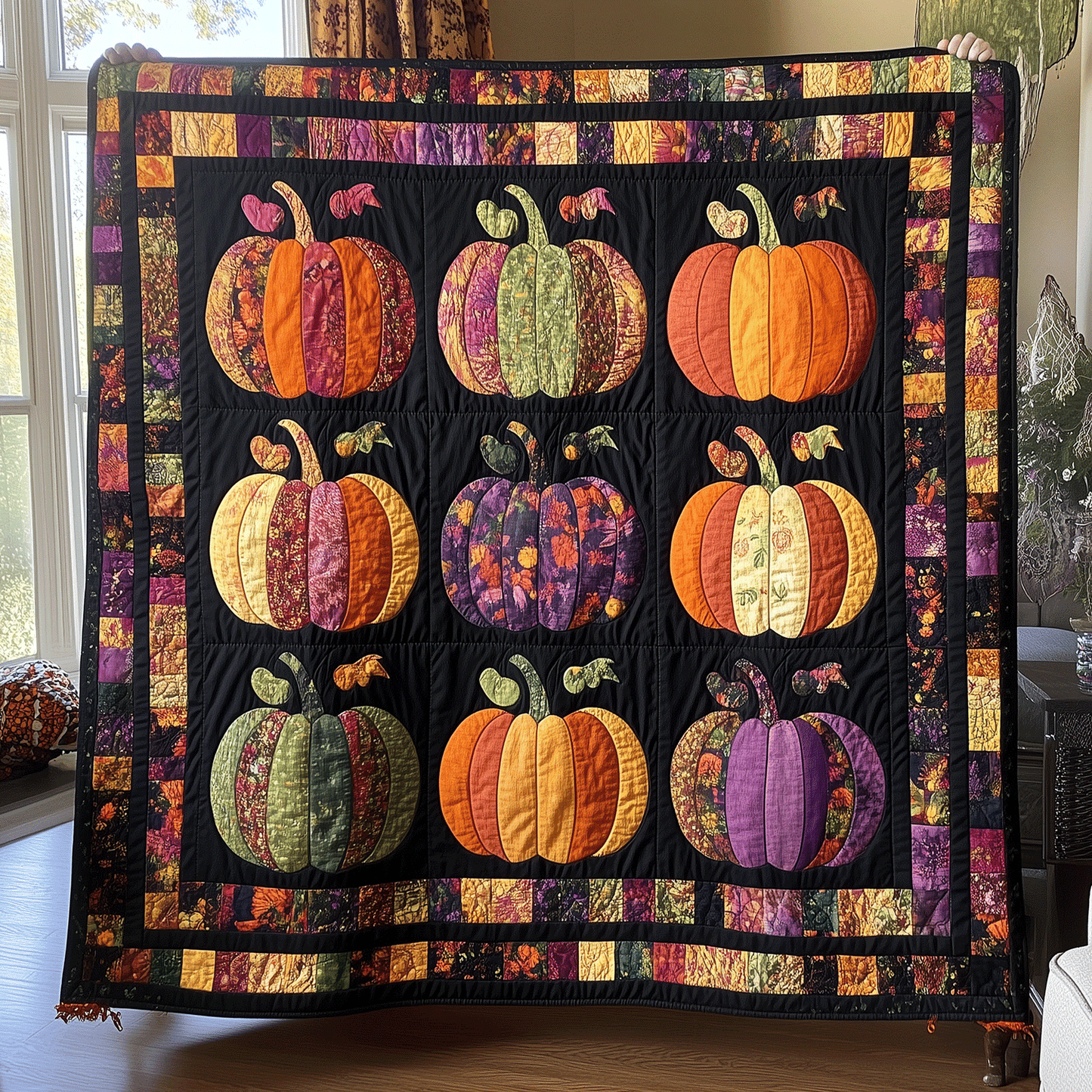 Fall Pumpkin Quilted Blanket - Throw (55" x 60")