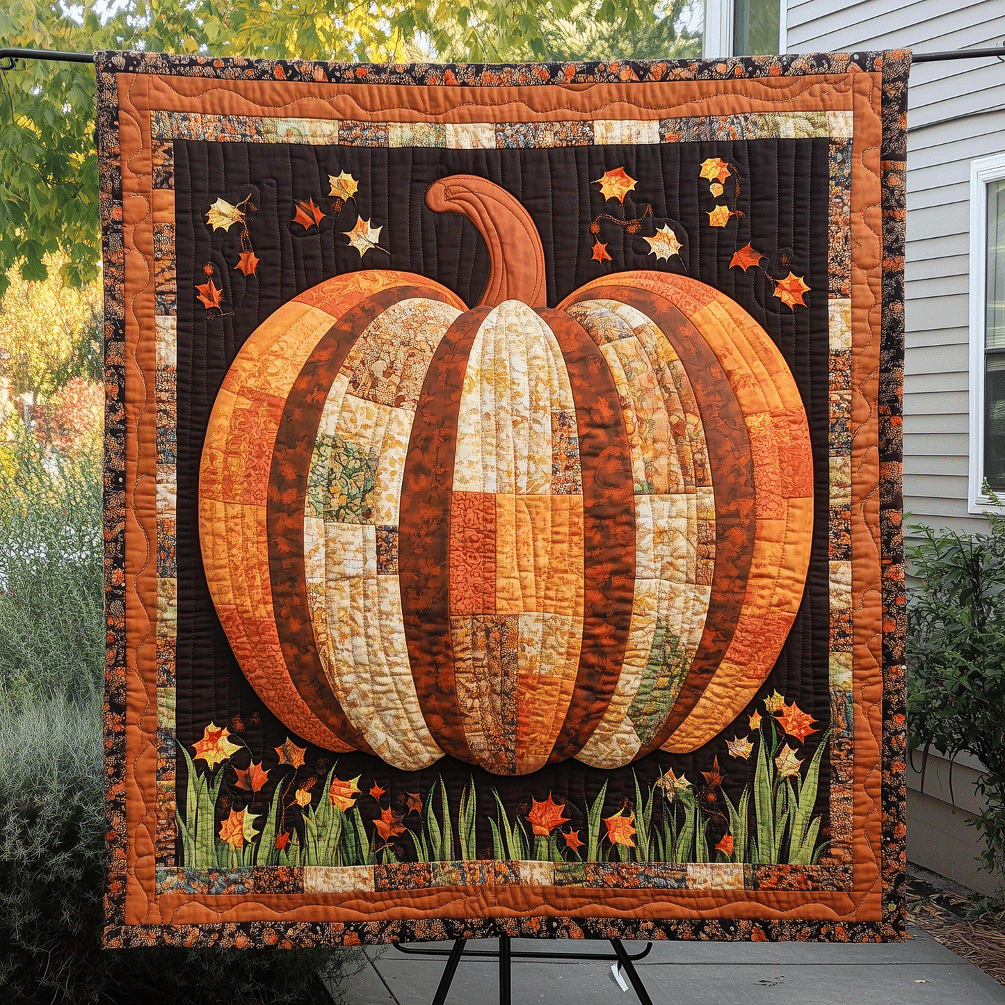 Fall Pumpkin Quilted Blanket - Throw (55" x 60")