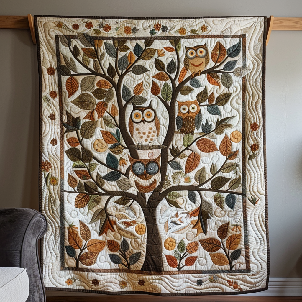 Family Tree Owls Quilted Blanket - Throw (55" x 60")
