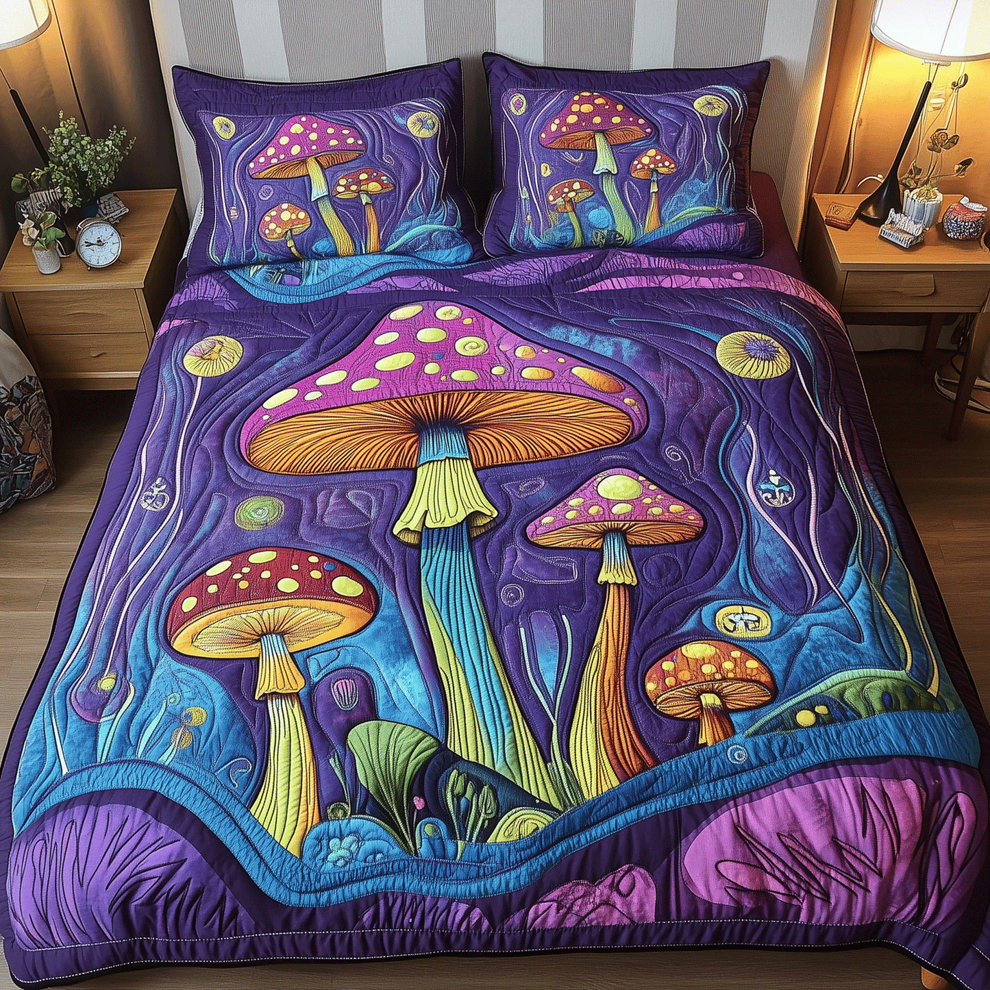 Fanciful Fungi 3-Piece Quilted Bedding Set - Single (59" x 70")