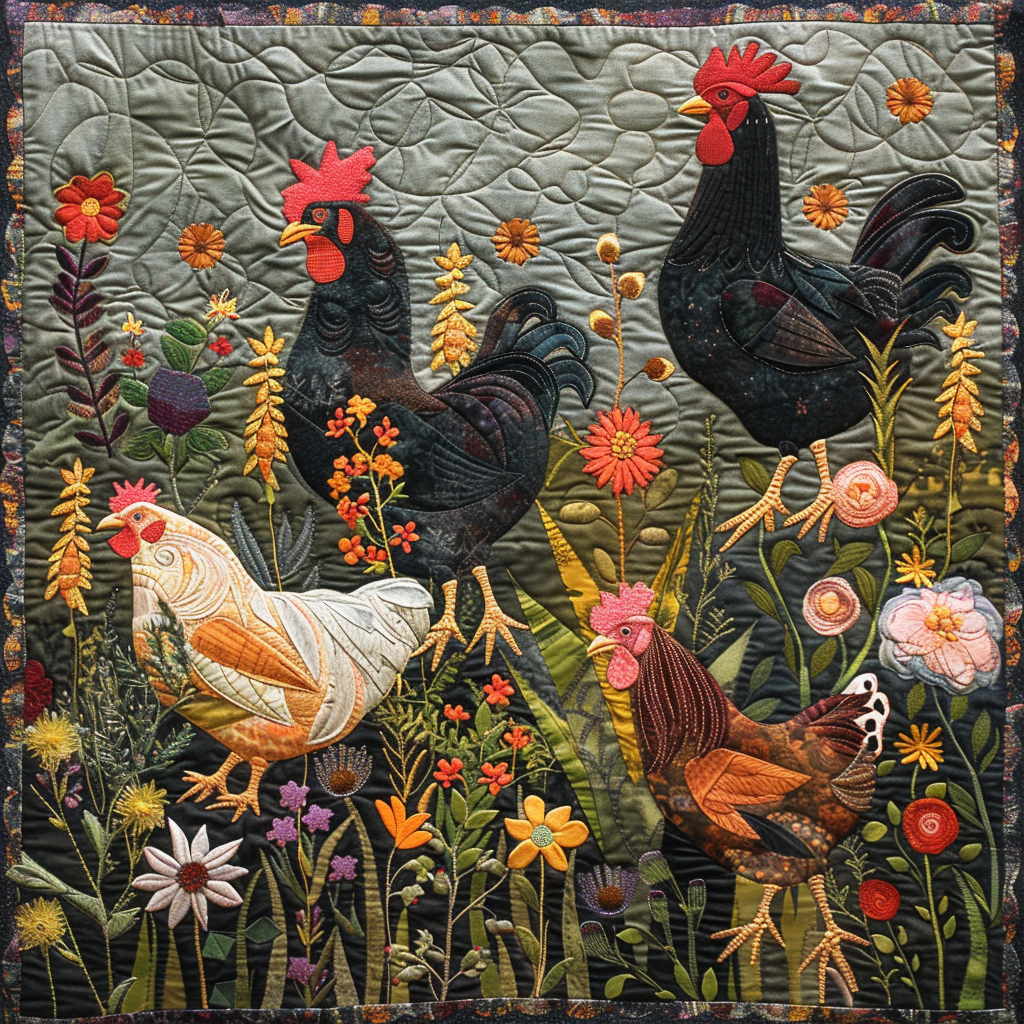 Farm Fresh Feathers Quilted Blanket - Throw (55" x 60")