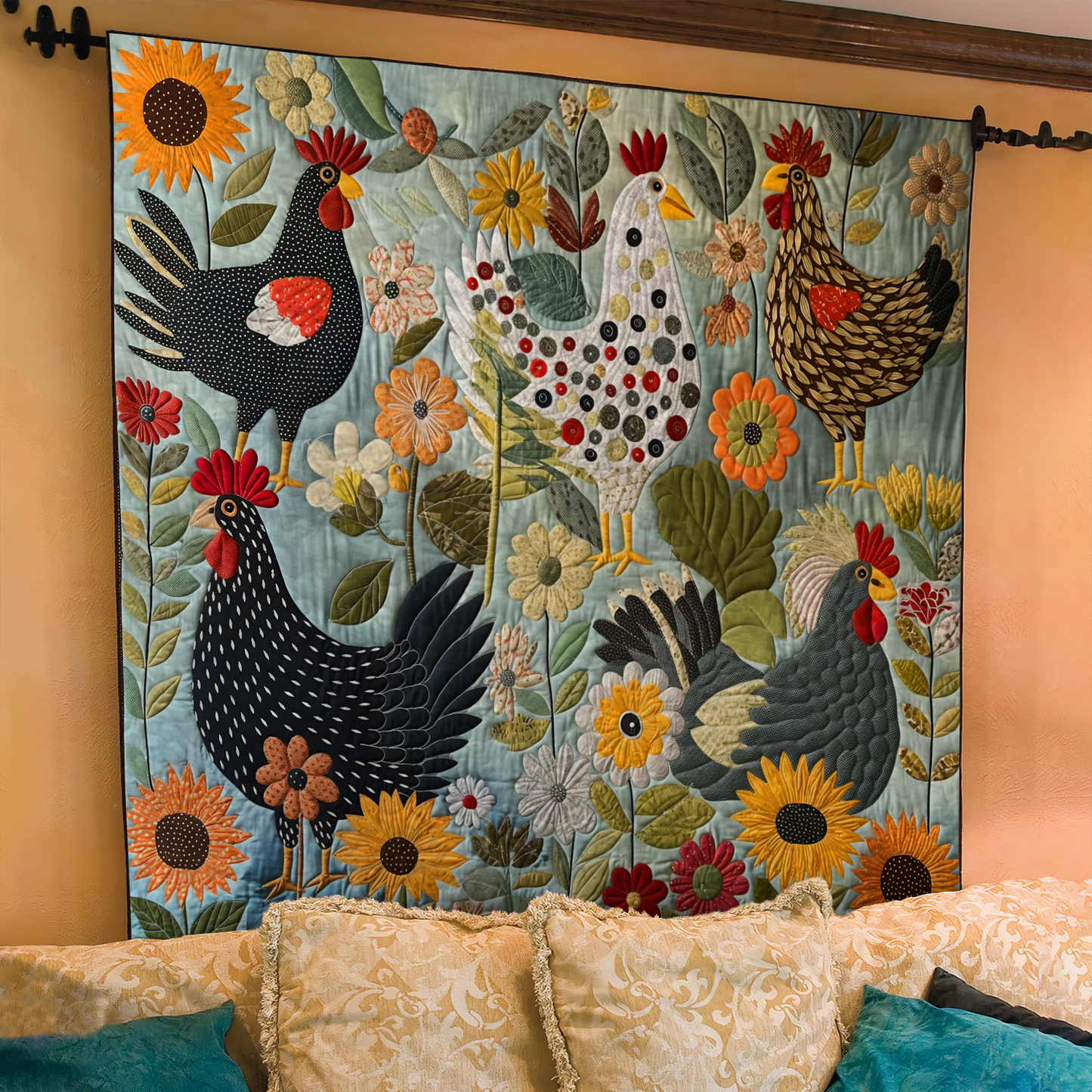 Farmhouse Charm Chicken Quilted Blanket - Throw (55" x 60")