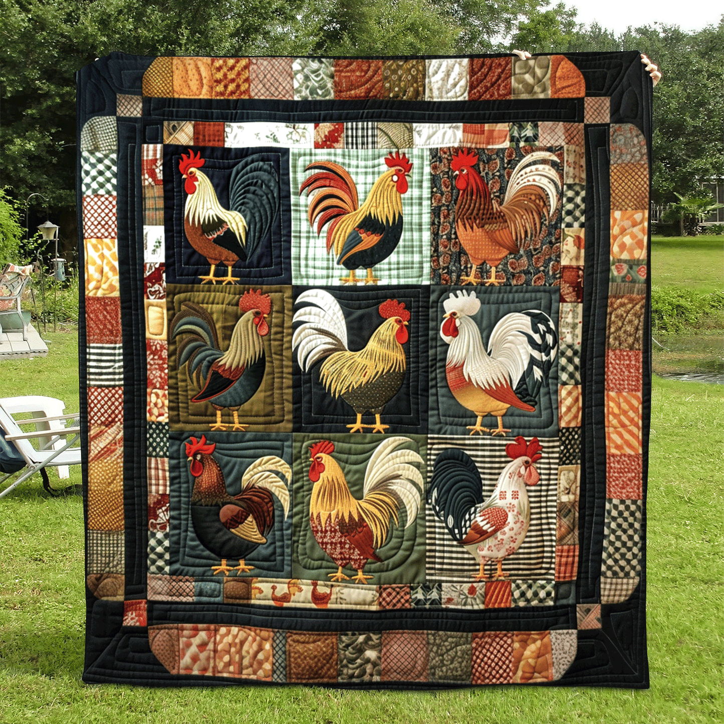 Farmhouse Patchwork Quilted Blanket - Throw (55" x 60")