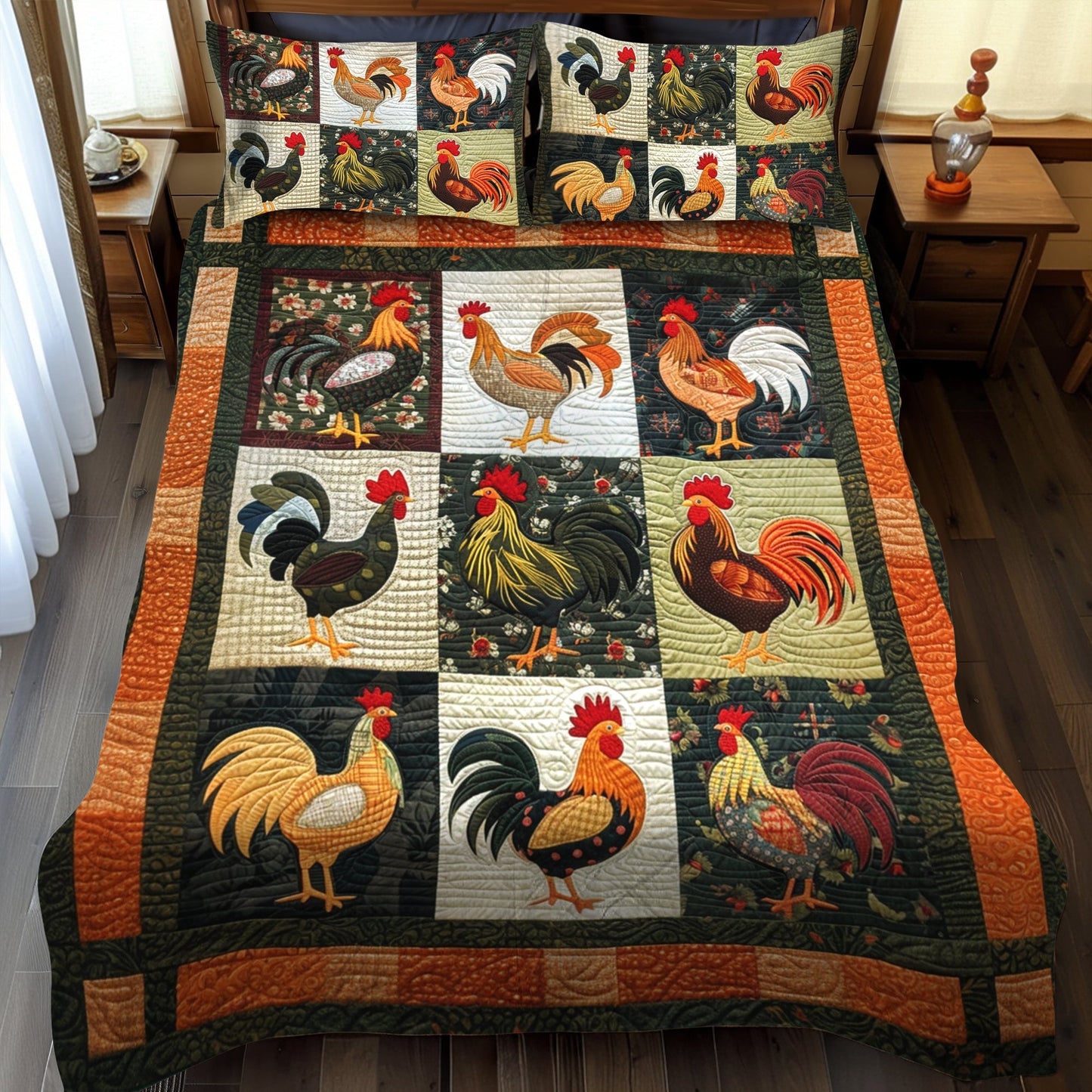 Farmstead Fowl 3-Piece Quilted Bedding Set - Single (59" x 70")