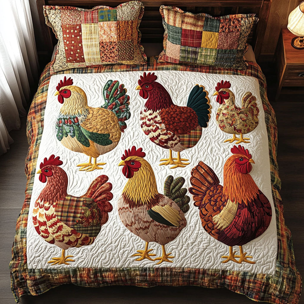 Farmyard Flock 3-Piece Quilted Bedding Set - Single (59" x 70")