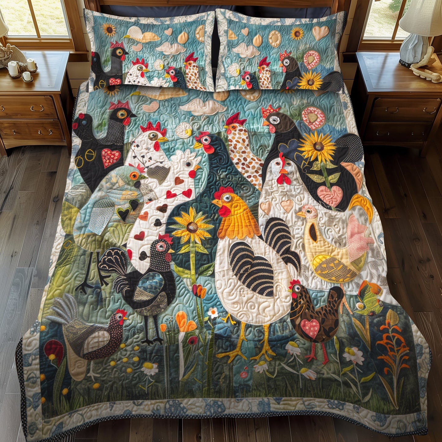 Feathered Garden 3-Piece Quilted Bedding Set - Single (59" x 70")