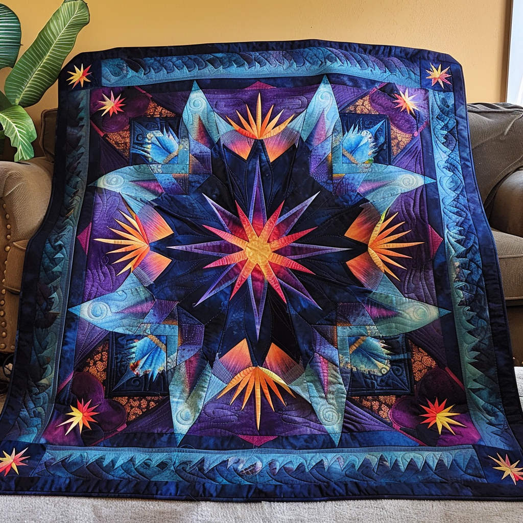Feathered Night Sky Quilted Blanket - Throw (55" x 60")
