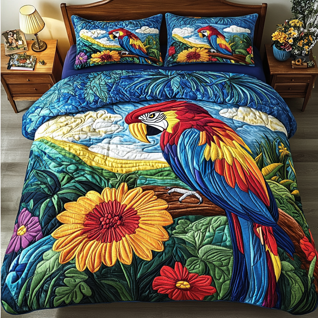 Feathered Chatter 3-Piece Quilted Bedding Set - Single (59" x 70")