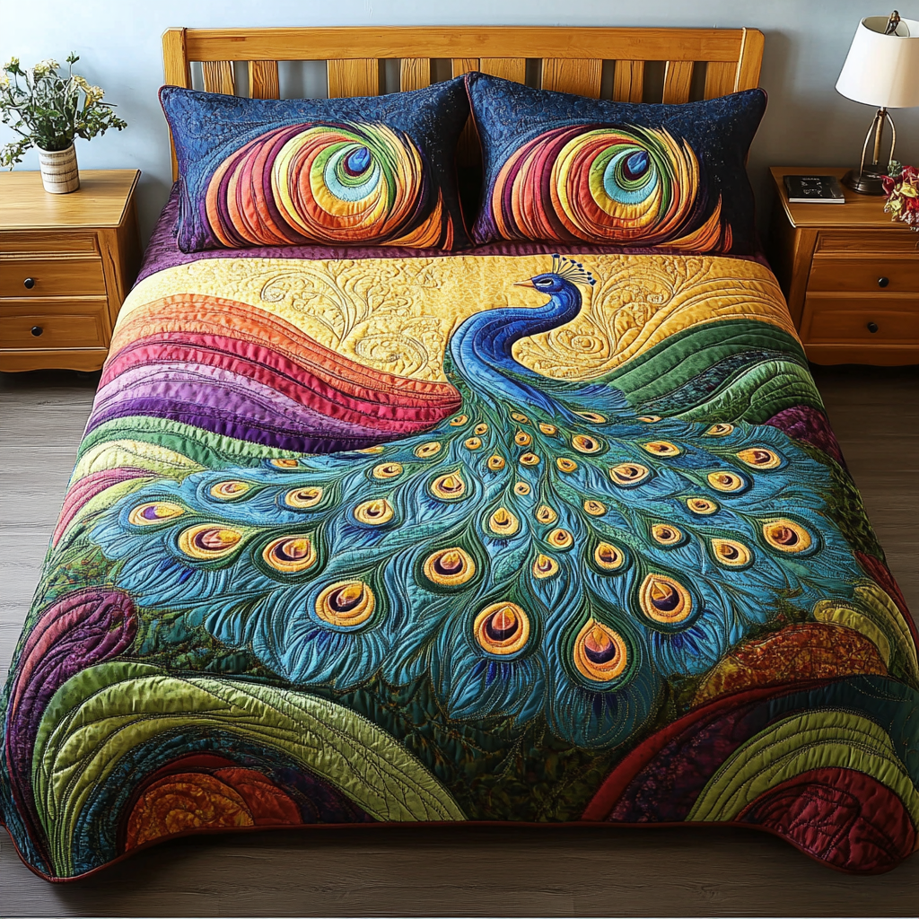 Feathered Elegance 3-Piece Quilted Bedding Set - Single (59" x 70")