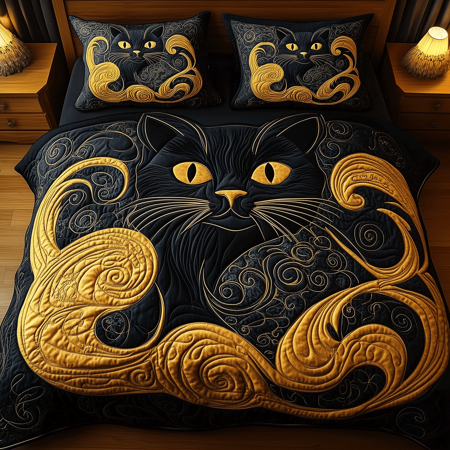Feline Elegance 3-Piece Quilted Bedding Set - Single (59" x 70")