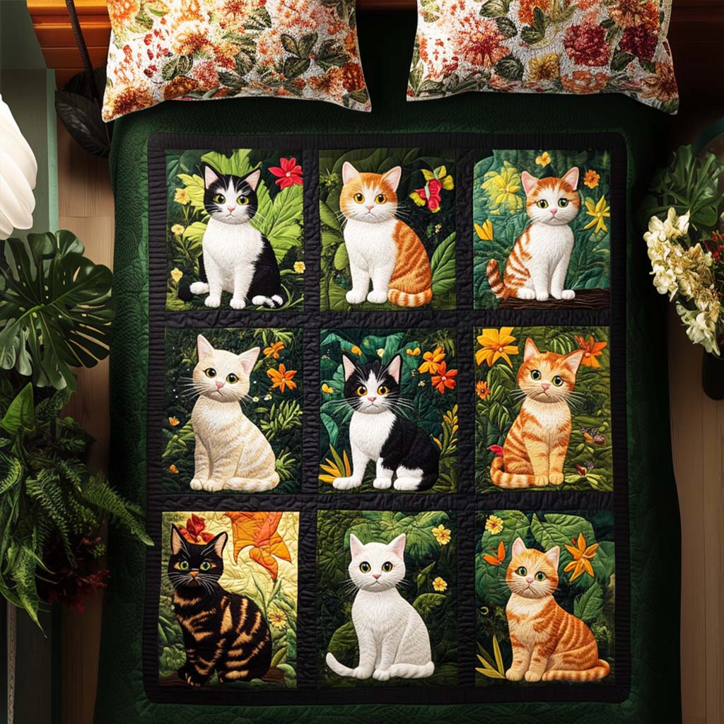 Feline Fancy Fun 3-Piece Quilted Bedding Set - Single (59" x 70")