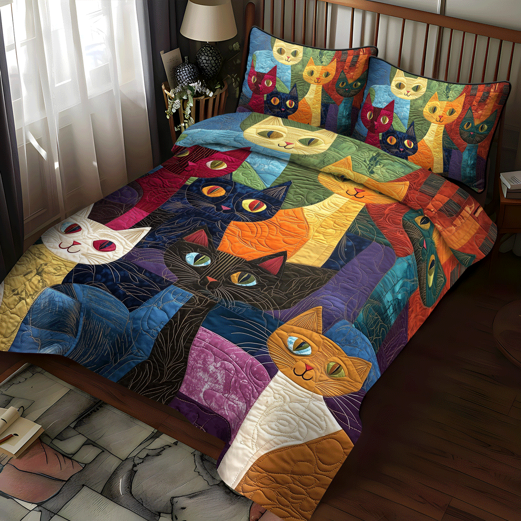 Feline Fantasy 3-Piece Quilted Bedding Set - Single (59" x 70")