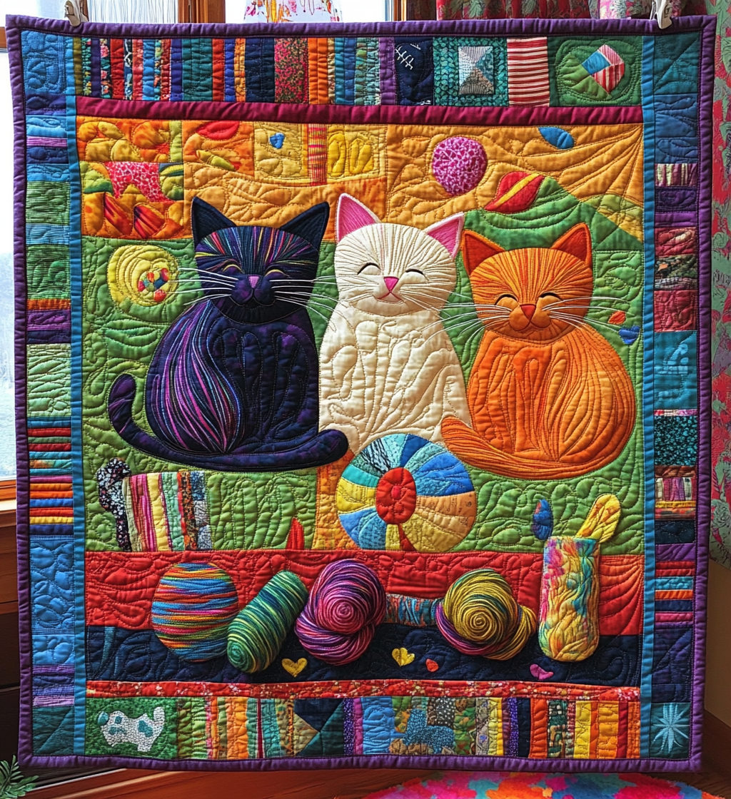 Feline Fantasy Quilted Blanket - Throw (55" x 60")