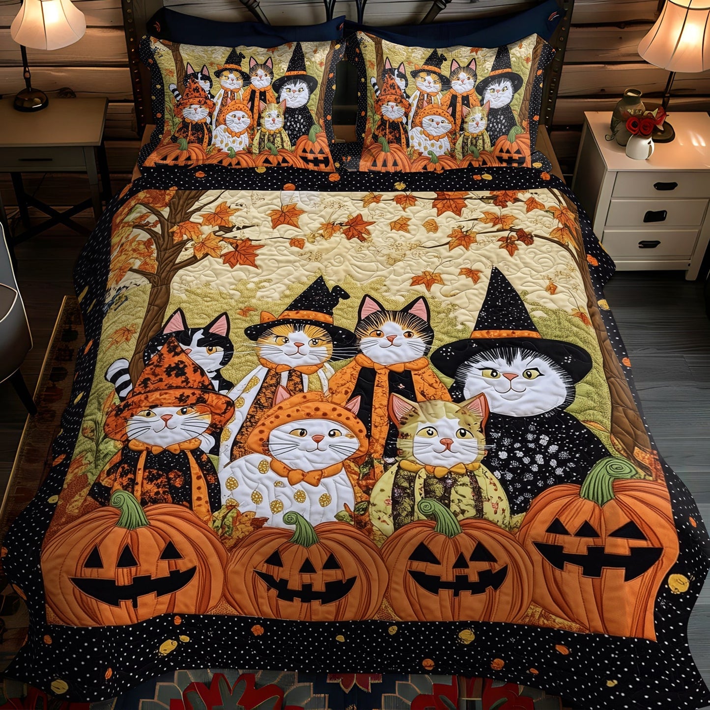 Feline Frights 3-Piece Quilted Bedding Set - Single (59" x 70")
