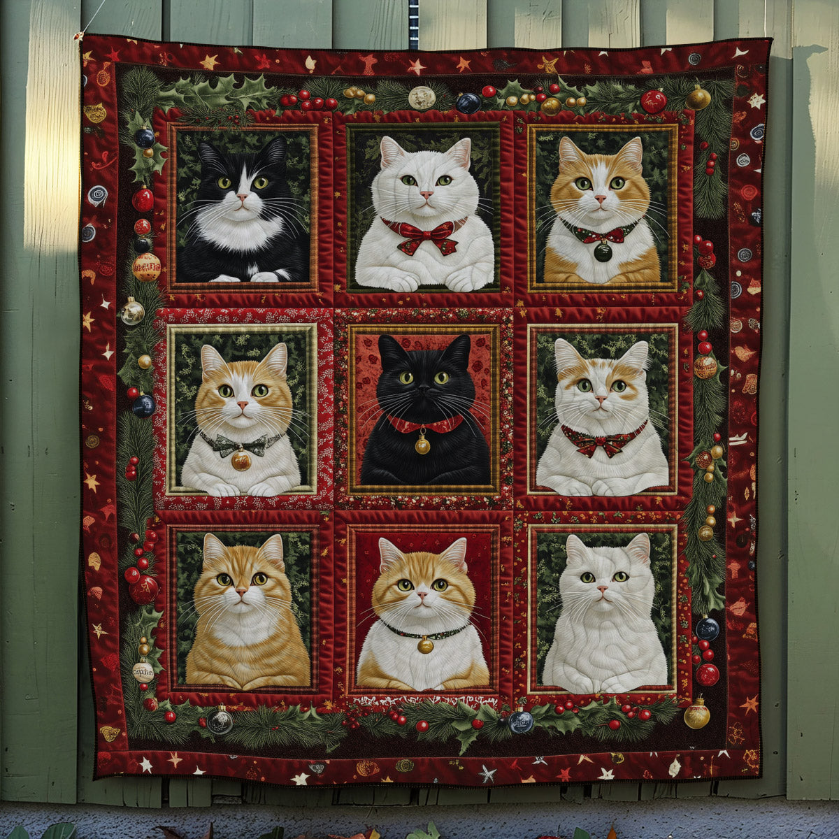 Feline Holiday Spirit Quilted Blanket - Throw (55" x 60")