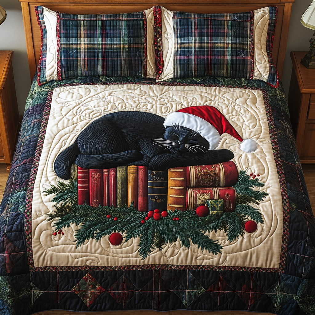 Feline Literary Dreams 3-Piece Quilted Bedding Set - Single (59" x 70")