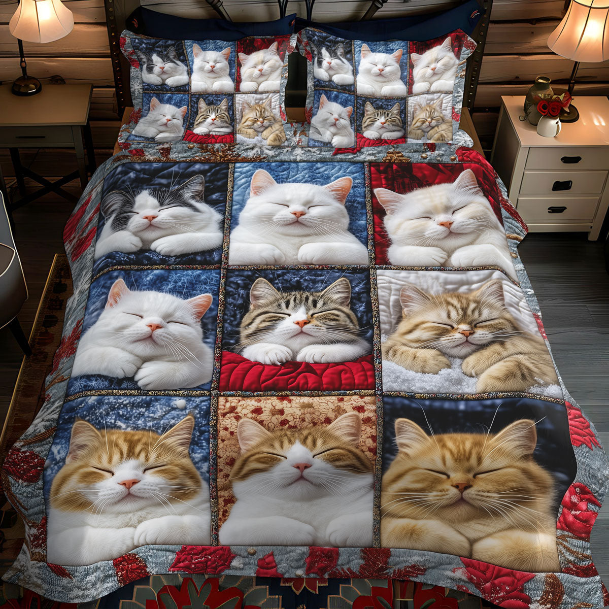 Feline Tranquility 3-Piece Quilted Bedding Set - Single (59" x 70")