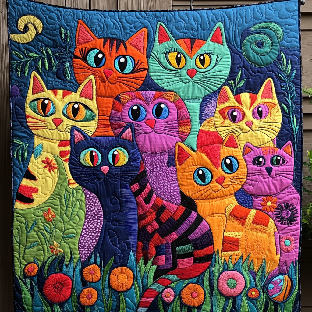 Feline Whispers Quilted Blanket - Throw (55" x 60")