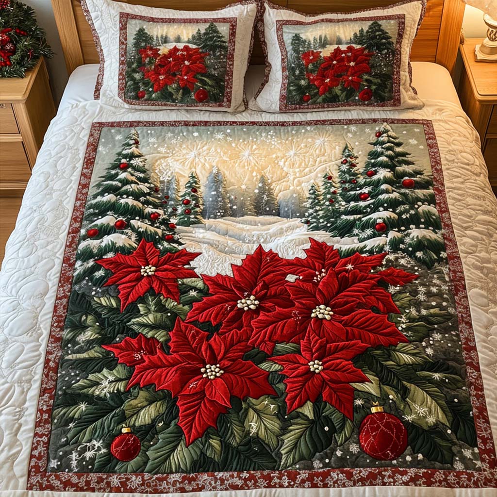 Festive Blossom 3-Piece Quilted Bedding Set - Single (59" x 70")