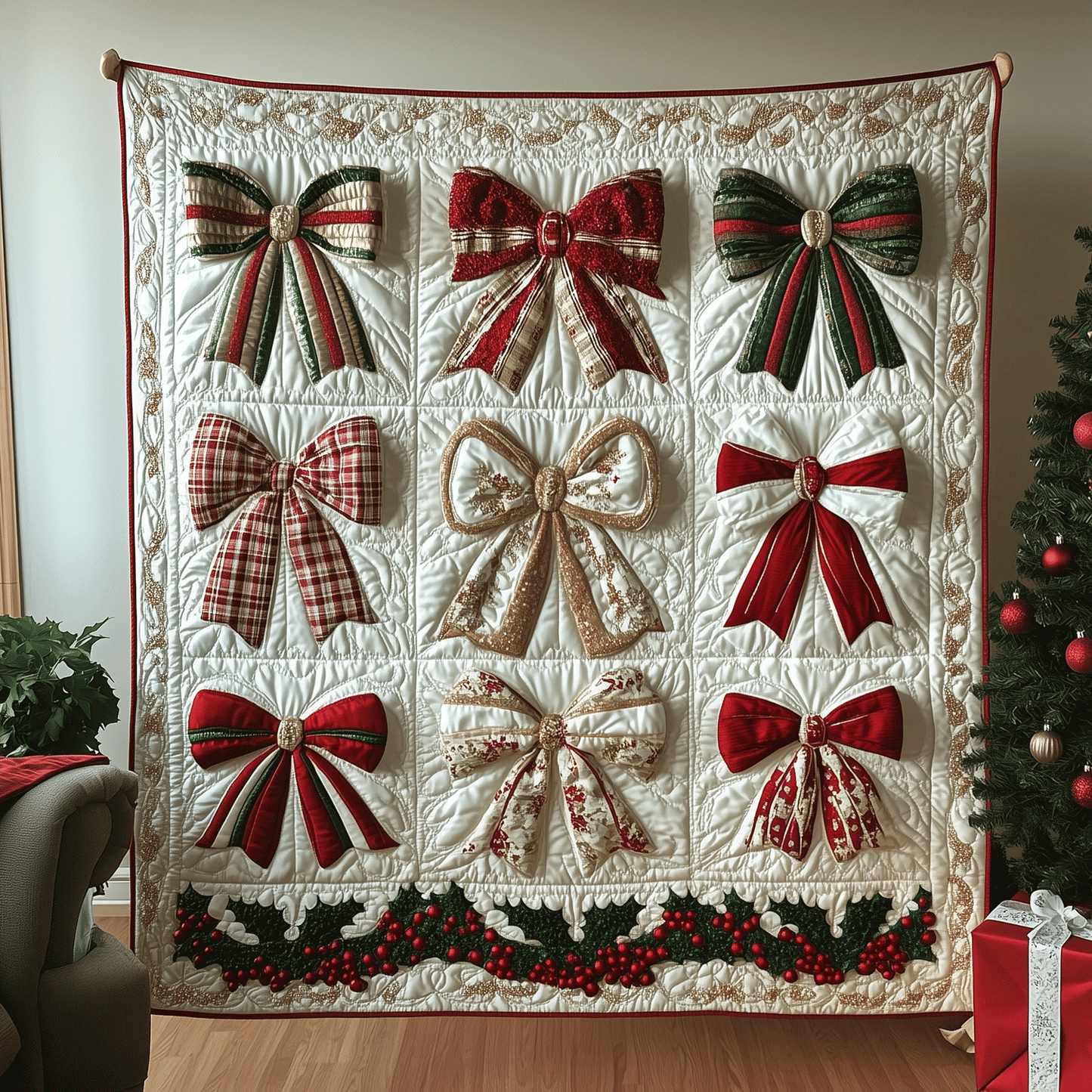 Festive Bow Elegance Quilted Blanket - Baby (30" x 40")