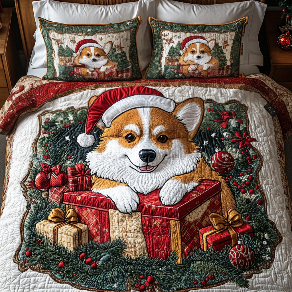 Festive Corgi 3-Piece Quilted Bedding Set - Single (59" x 70")