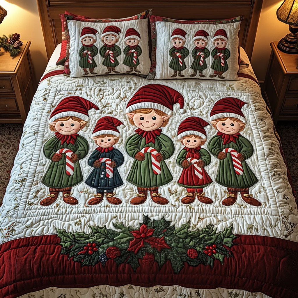 Festive Elves 3-Piece Quilted Bedding Set - Single (59" x 70")