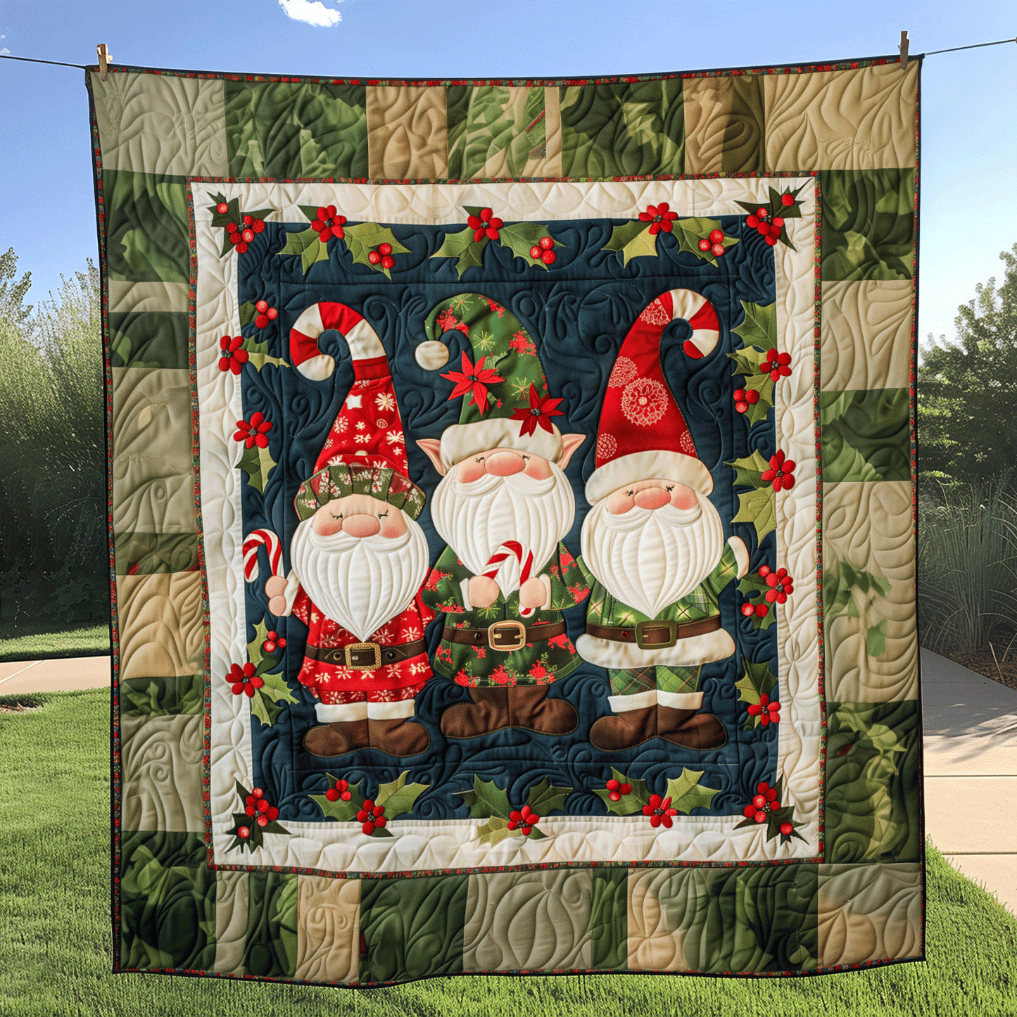 Festive Gnome Quilted Blanket - Throw (55" x 60")
