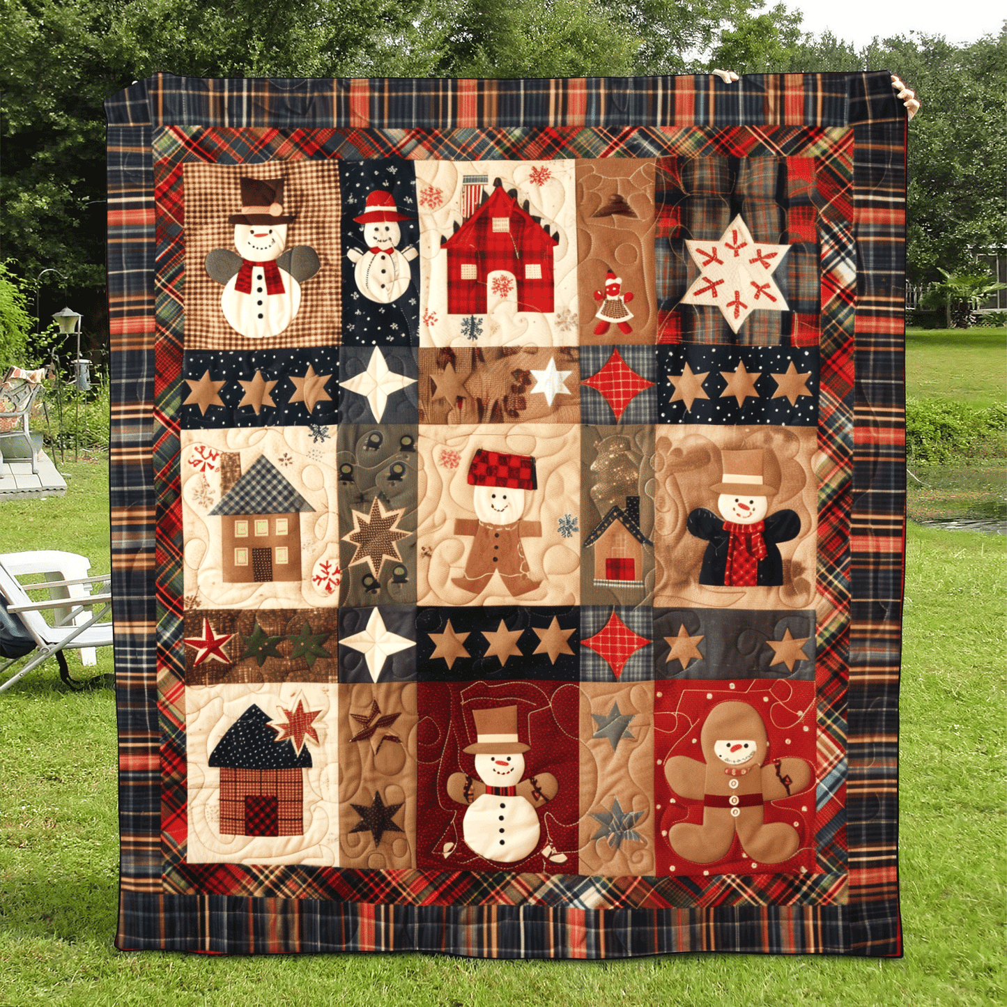 Festive Patchwork Quilted Blanket - Throw (55" x 60")