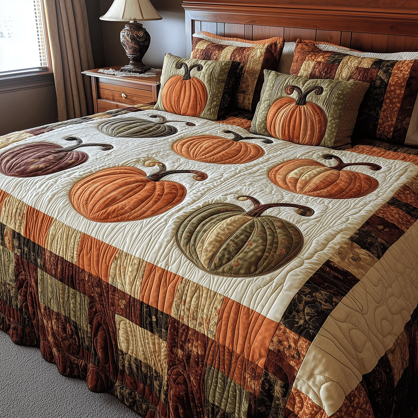 Festive Pumpkin 3-Piece Quilted Bedding Set - Single (59" x 70")