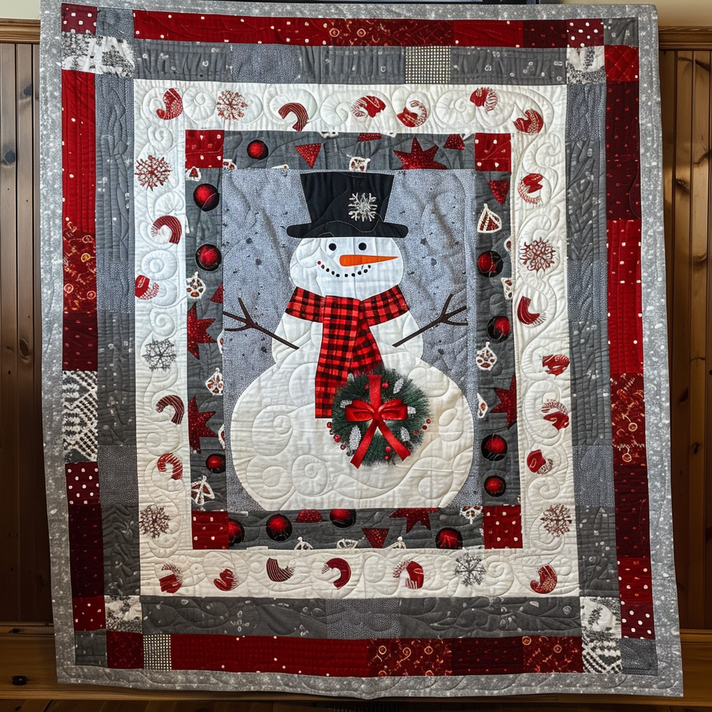 Festive Snowman Holiday Quilted Blanket - Throw (55" x 60")