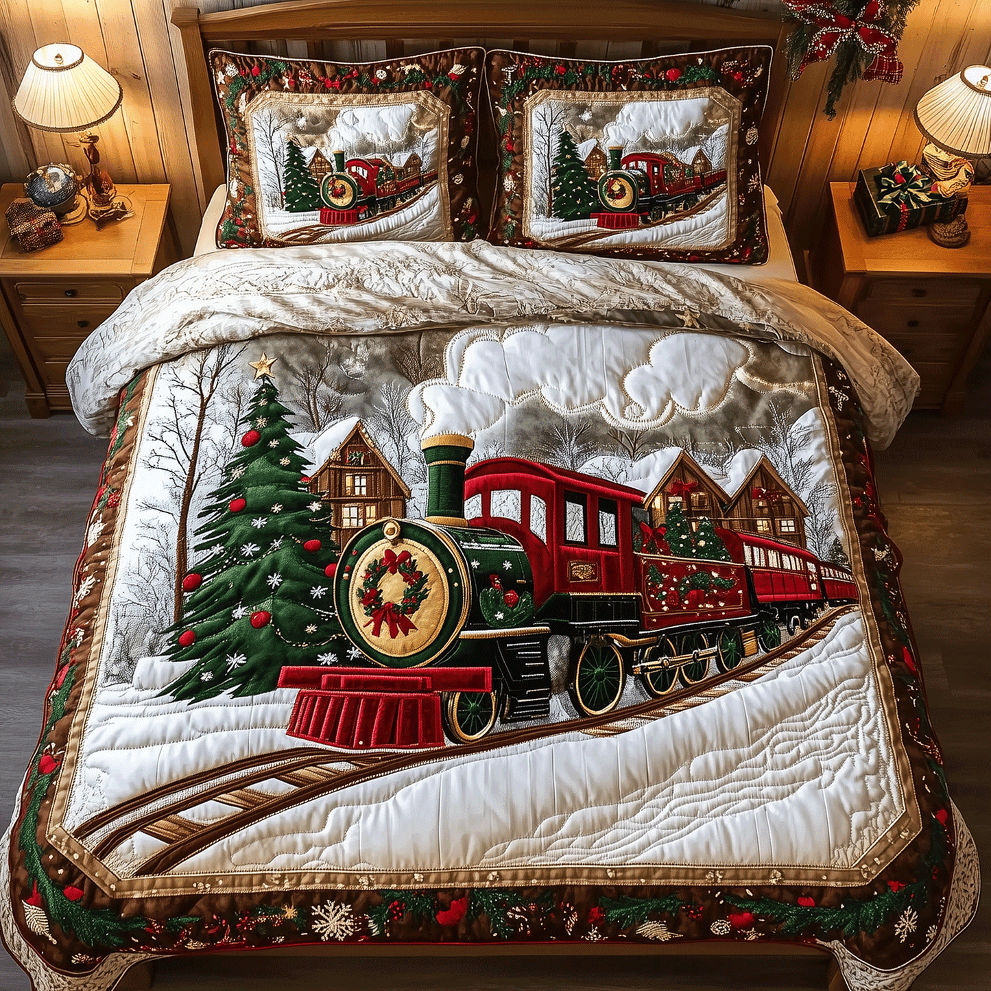 Festive Tracks 3-Piece Quilted Bedding Set - Single (59" x 70")