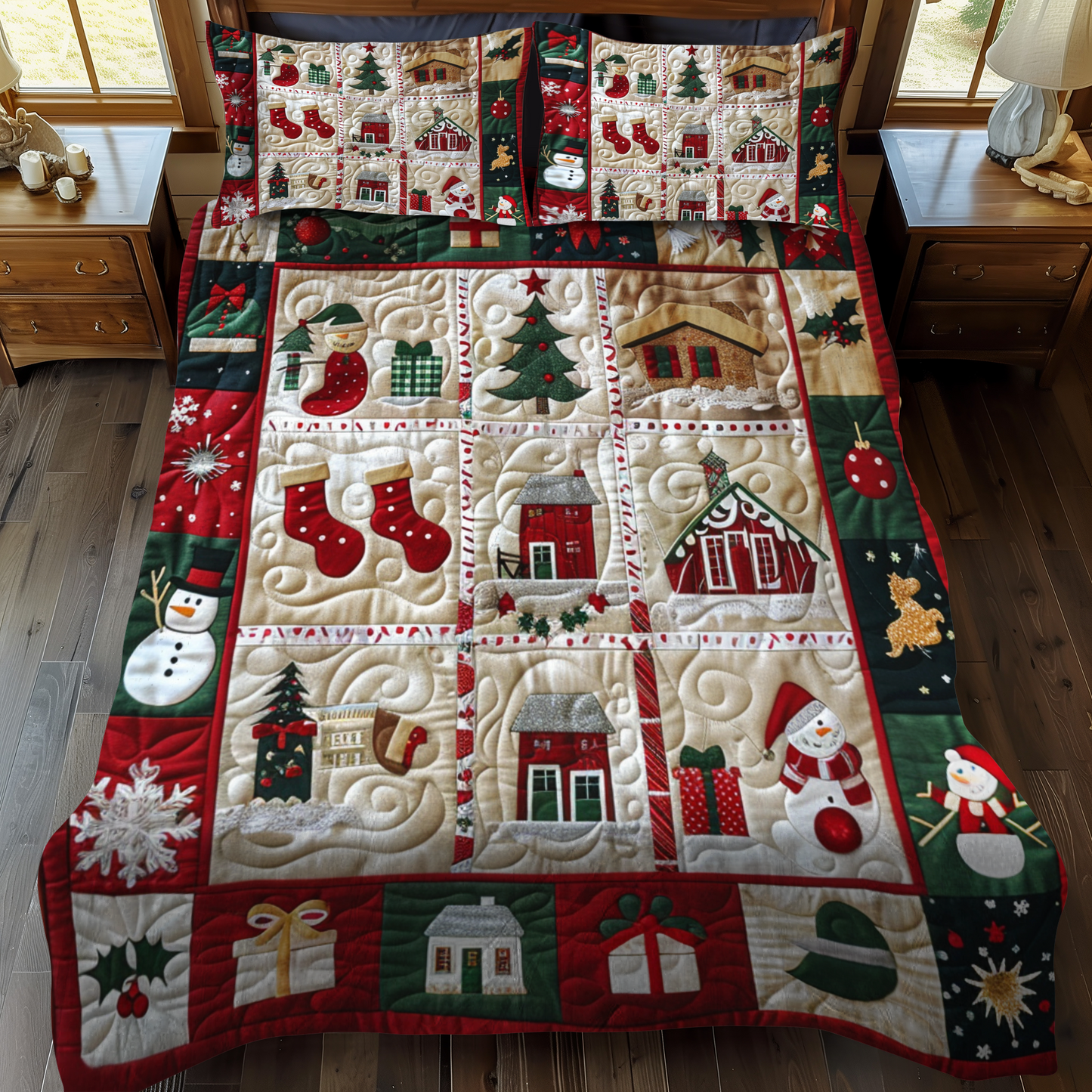 Festive Village 3-Piece Quilted Bedding Set - Single (59" x 70")