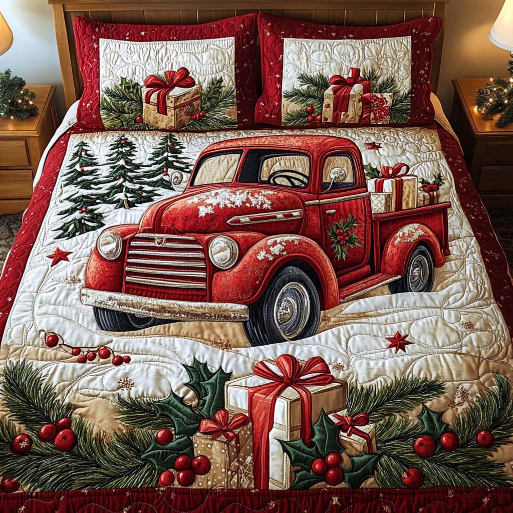 Festive Wheels 3-Piece Quilted Bedding Set - Single (59" x 70")