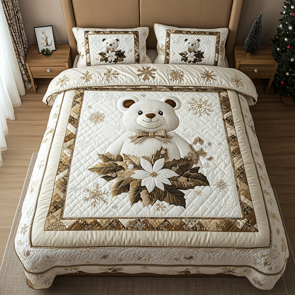 Festive Bear Quilted Bedding Set - Single (59" x 70")