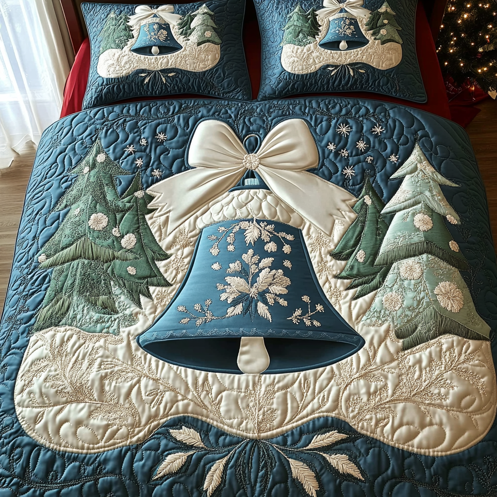 Festive Bells Cheer 3-Piece Quilted Bedding Set - Single (59" x 70")