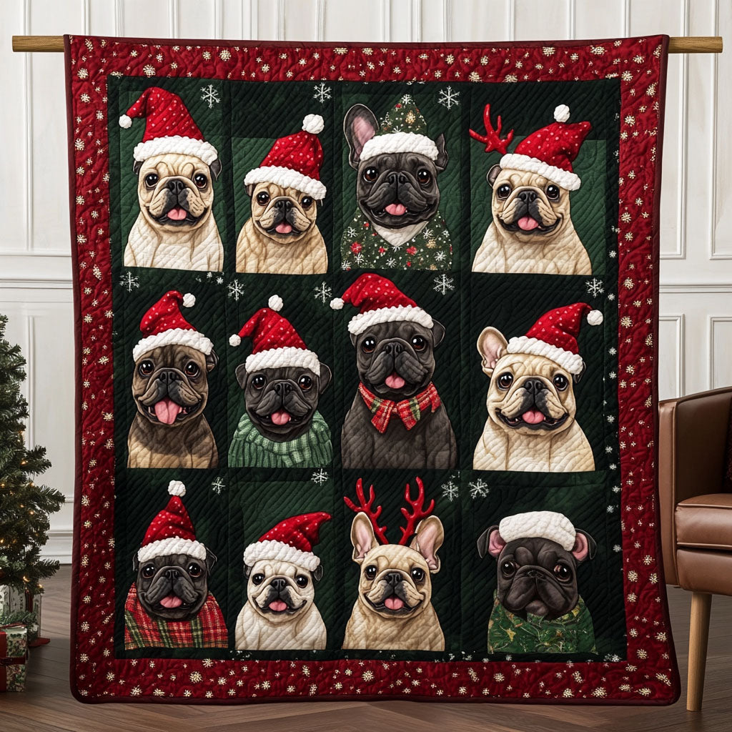 Festive Bulldog Charm Quilted Blanket - Throw (55" x 60")