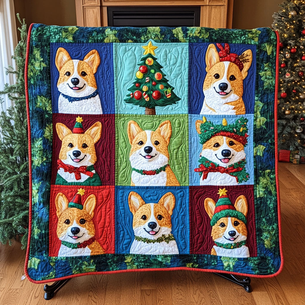 Festive Corgi Companions Quilted Blanket - Throw (55" x 60")