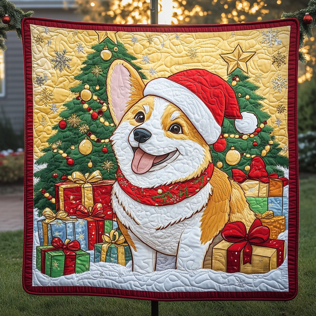 Festive Corgi Joy Quilted Blanket - Throw (55" x 60")