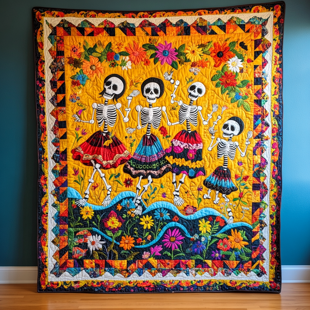Festive Dia De Los Muertos Quilted Blanket - Throw (55" x 60")