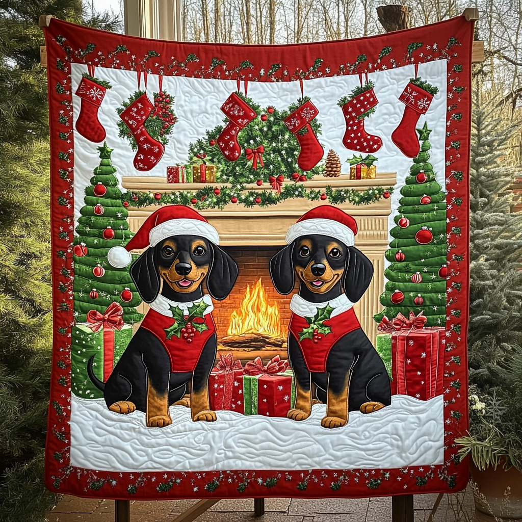 Festive Doxie Parade Quilted Blanket - Throw (55" x 60")