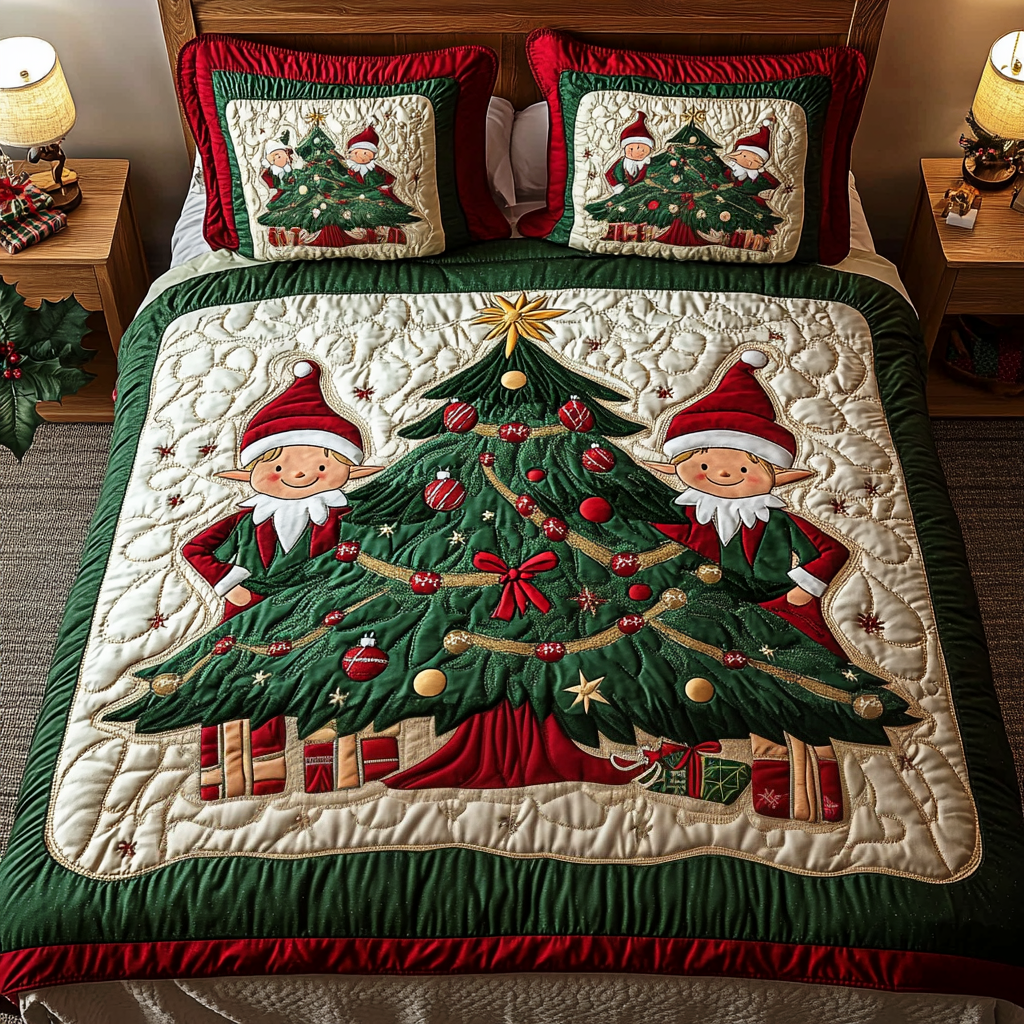 Festive Elf 3-Piece Quilted Bedding Set - Single (59" x 70")