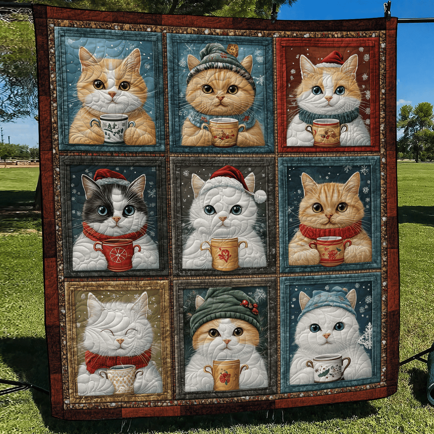 Festive Feline Cheer Quilted Blanket - Throw (55" x 60")