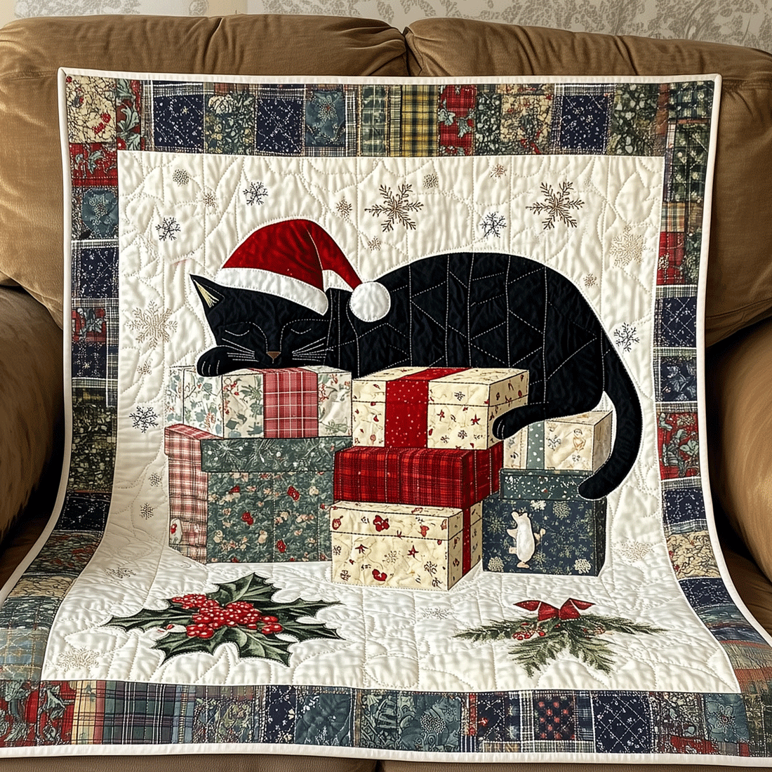 Festive Feline Cheer Quilted Blanket - Throw (55" x 60")