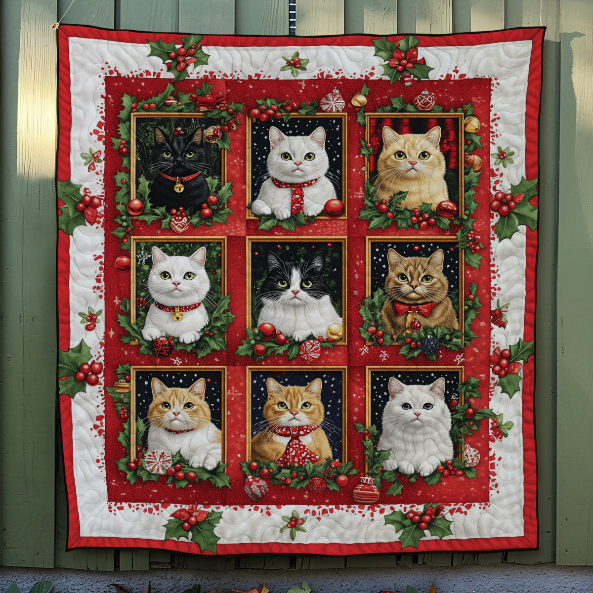 Festive Feline Cheer Quilted Blanket - Throw (55" x 60")