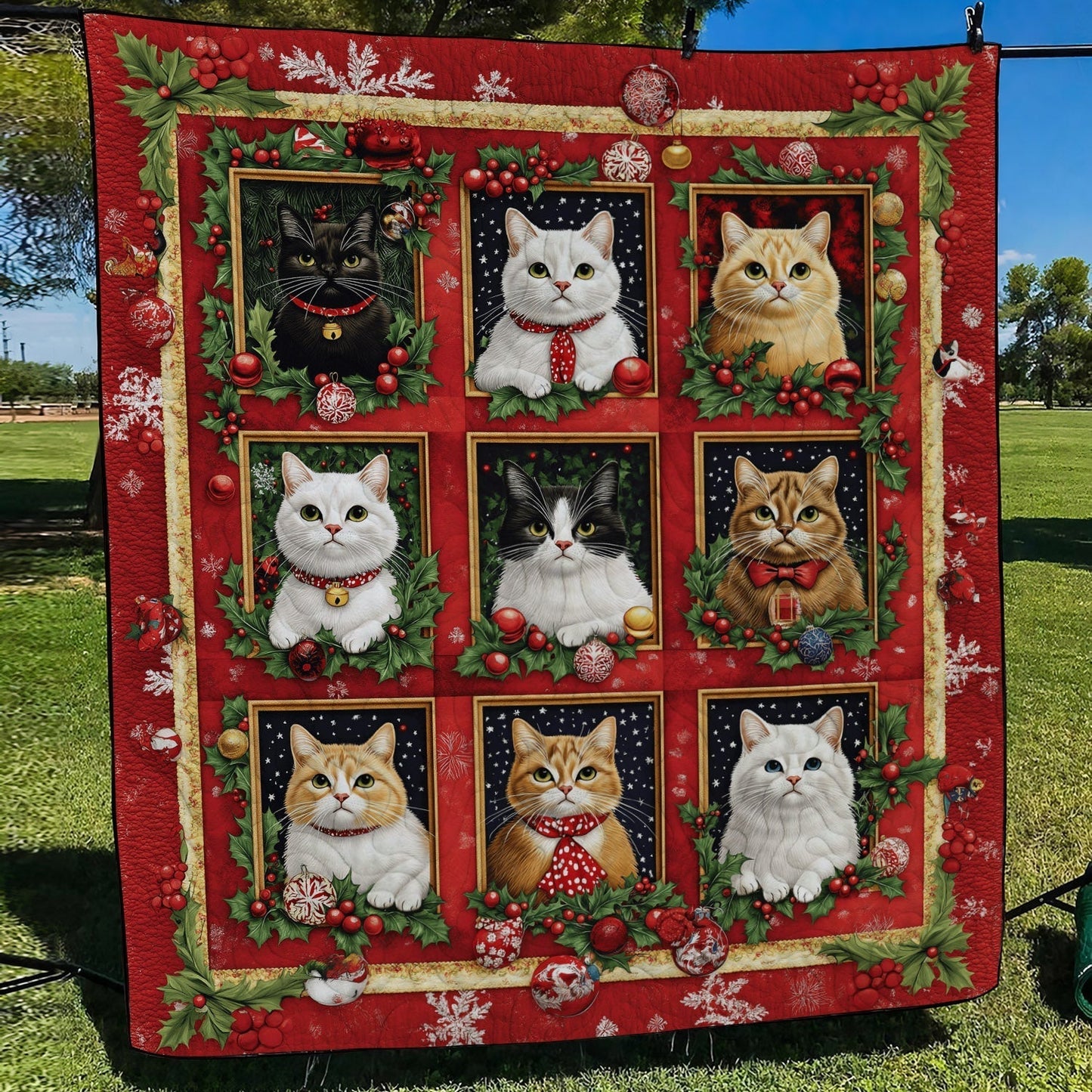 Festive Feline Friends Quilted Blanket - Throw (55" x 60")